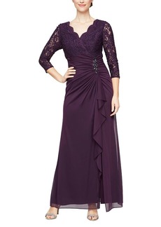 Alex Evenings Women's Petite Long Lace Top Empire Waist Dress  4P
