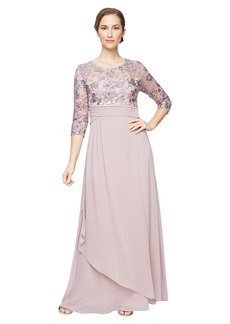 Alex Evenings Women's Petite Long Lace Top Empire Waist Dress  8P
