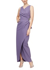 Alex Evenings Women's Slimming Long Side Ruched Dress with Cascade Ruffle Skirt ICY Orchid