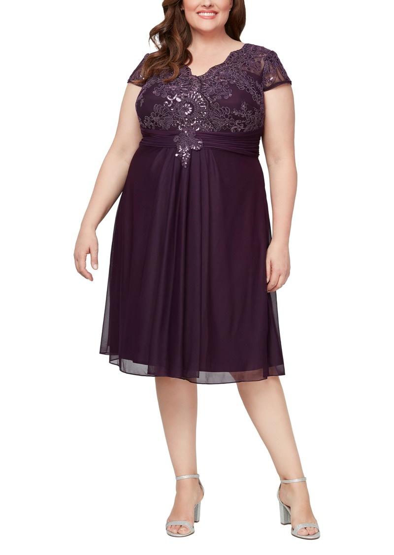 Alex Evenings Women's Plus Size A-line Embroidered Bodice Cocktail Dress for Special Occasions