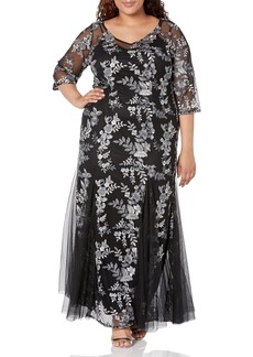 Alex Evenings Women's Plus Size Long Embroidered Fit and Flare Dress  16W