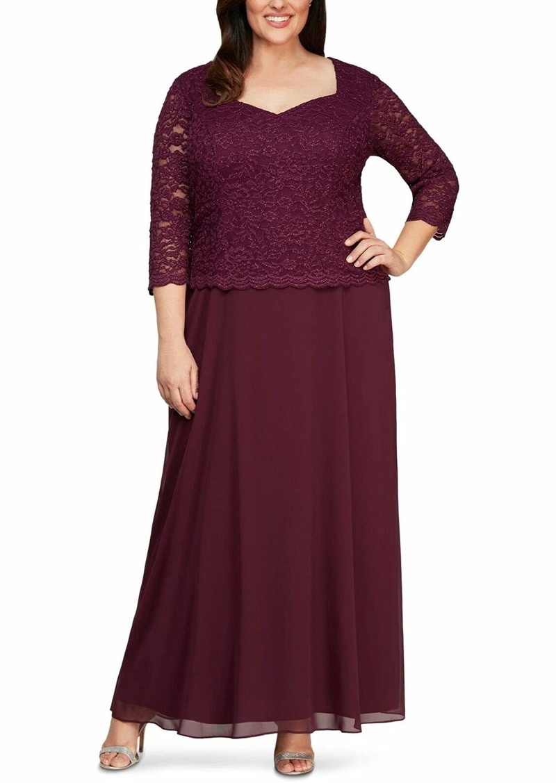 Alex Evenings Alex Evenings Women's Plus Size Long Tea-Length Lace Mock ...