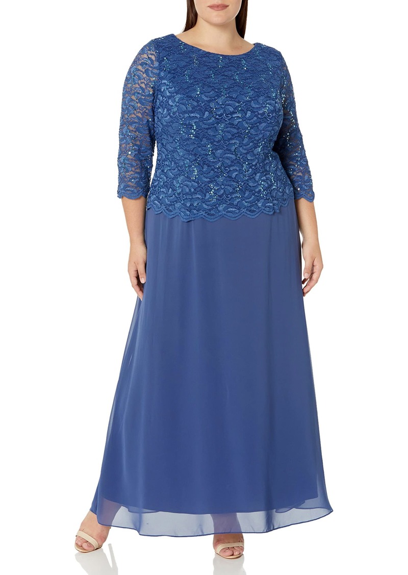 Alex Evenings Women's Plus-Size Long Dress with Scalloped Trim  16W