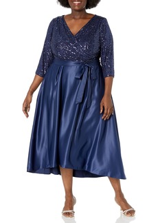 Alex Evenings Women's Plus Size Satin Ballgown Dress with Sleeve  14W