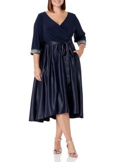 Alex Evenings Women's Plus Size Satin Ballgown Dress with Sleeve  14W