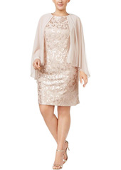 Alex Evenings Women's Plus-Size Sequin Lace Capelet Cocktail Dress  14W