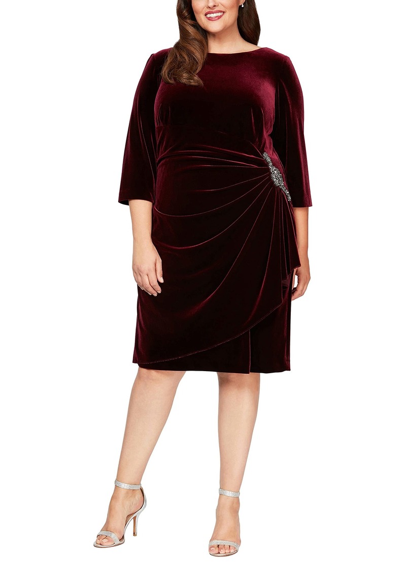 Alex Evenings Women's Plus Size Short Three Quarter Sleeve Velvet Dress  18W