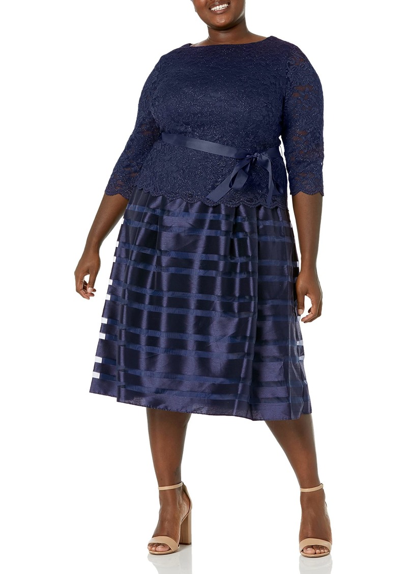 Alex Evenings womens Plus-size Tea Length A-line With Tie Belt Special Occasion Dress