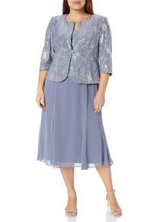 Alex Evenings Women's Size Tea Length Button-Front Jacket Dress