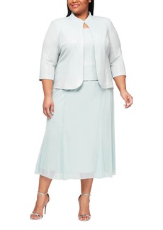 Alex Evenings womens Plus Size Tea Length Button-front Jacket Special Occasion Dress Mint Mandarin
