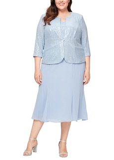 Alex Evenings Women's Plus Size Tea Length Button-Front Jacket Dress