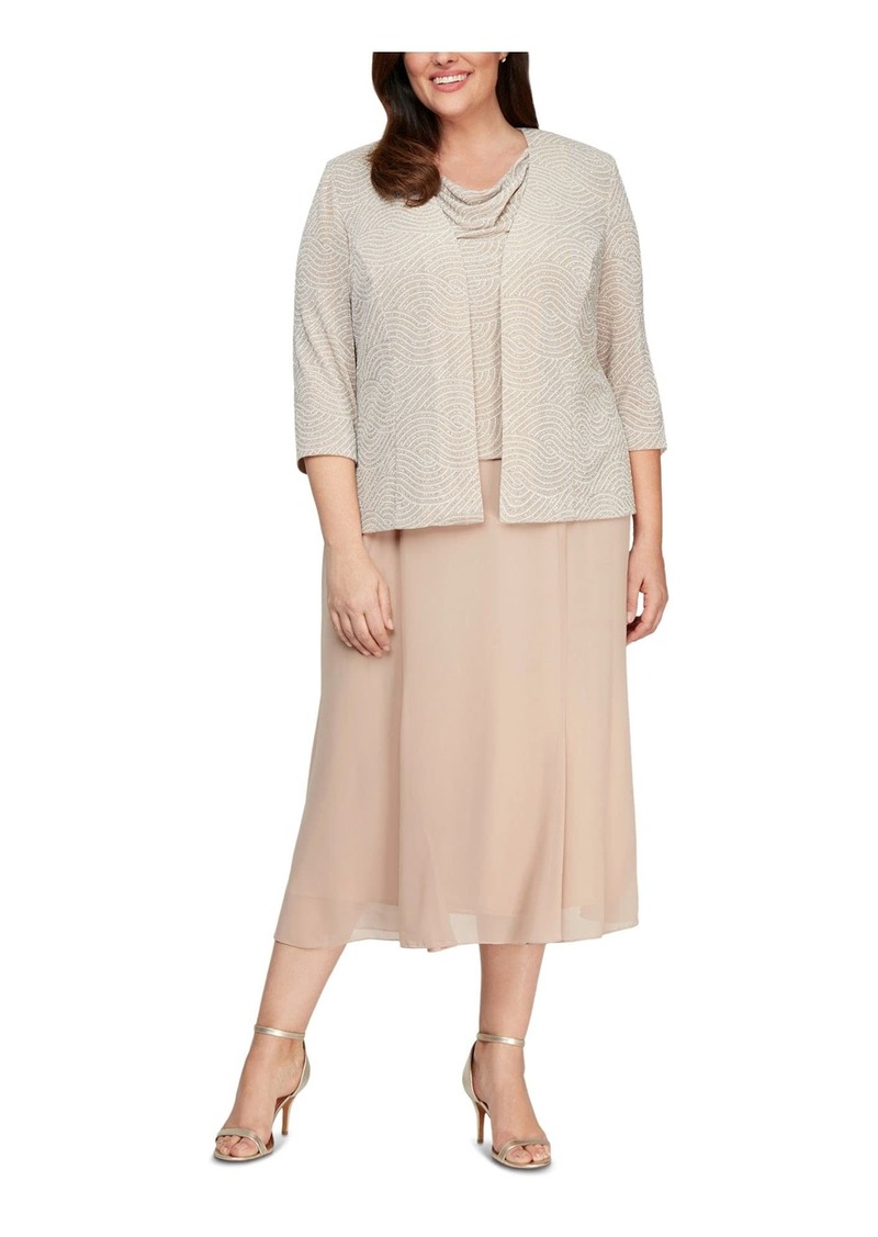 Alex Evenings Alex Evenings Women's Plus Size Tea Length Cowl Neckline ...