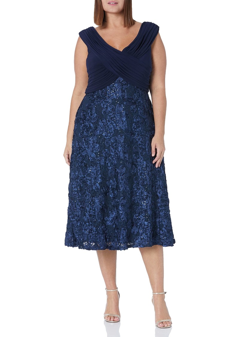 Alex Evenings Women's Plus Size Tea Length Dress with Rosette Detail  20W