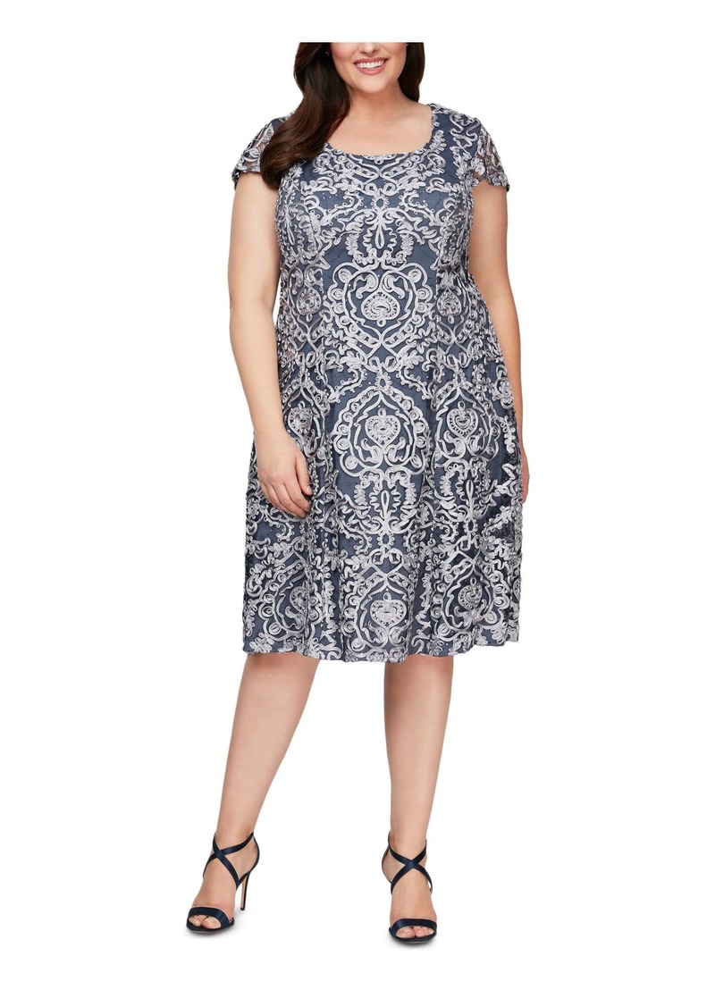 Alex Evenings Women's Plus Size Tea Length Dress with Rosette Detail  20W