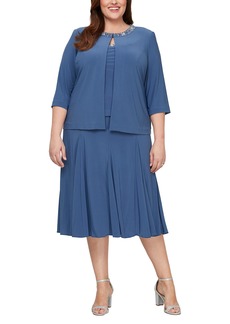 Alex Evenings Women's Plus Size Tea Length Jacket Dress with Sequin Beaded Trim  22W