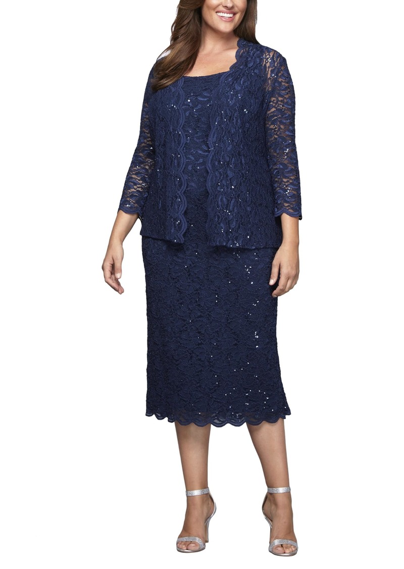 Alex Evenings womens Plus Size Tea Length Lace and Jacket Special Occasion Dress