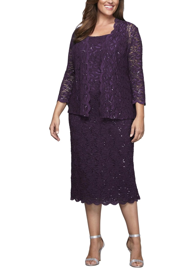 Alex Evenings womens Plus Size Tea Length Lace and Jacket Special Occasion Dress