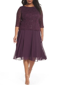 Alex Evenings womens Plus Size Tea-length Lace Mock Special Occasion Dress