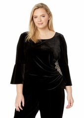 Alex Evenings Women's Plus Size Velvet Blouse Top Shirt (Multiple Styles)