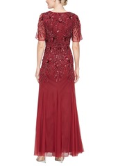 Alex Evenings Women's Sequin Chiffon Flutter-Sleeve Gown - Wine