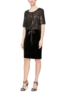 Alex Evenings Women's Sequin-Top Velvet-Skirt Dress - Black/bronze