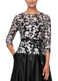 Alex Evenings Women's Sequined Embroidered Blouse - Black Multi