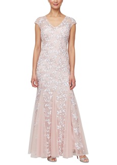 Alex Evenings Women's Sequined Embroidered Gown - Shell Pink