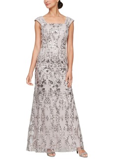 Alex Evenings Women's Sequined Embroidered Square-Neck Gown - Taupe