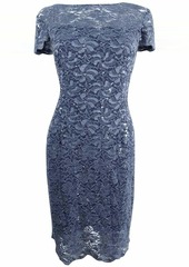 Alex Evenings Women's Short Cap Sleeve Dress with Illusion Neckline (Petite and Regular Sizes)