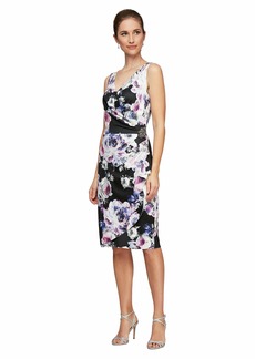Alex Evenings Women's Short Crepe Dress with Side Ruched Waist (Petite and Regular Sizes)