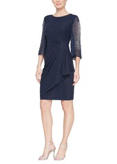 Alex Evenings Women's Short Sheath Cocktail Dress w/Embellished Sleeves & Cascade Ruffle Regular Sizes