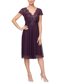 Alex Evenings Women's Short Sleeveless A-line Embroidered Bodice Cocktail Dress for Special Occasions