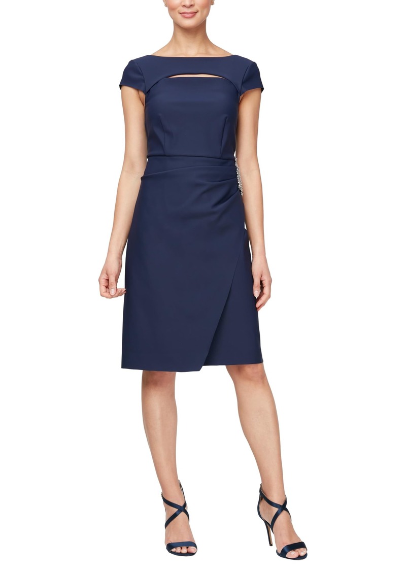 Alex Evenings Women's Short Slimming Cap Sleeve Dress with Surplice Neckline