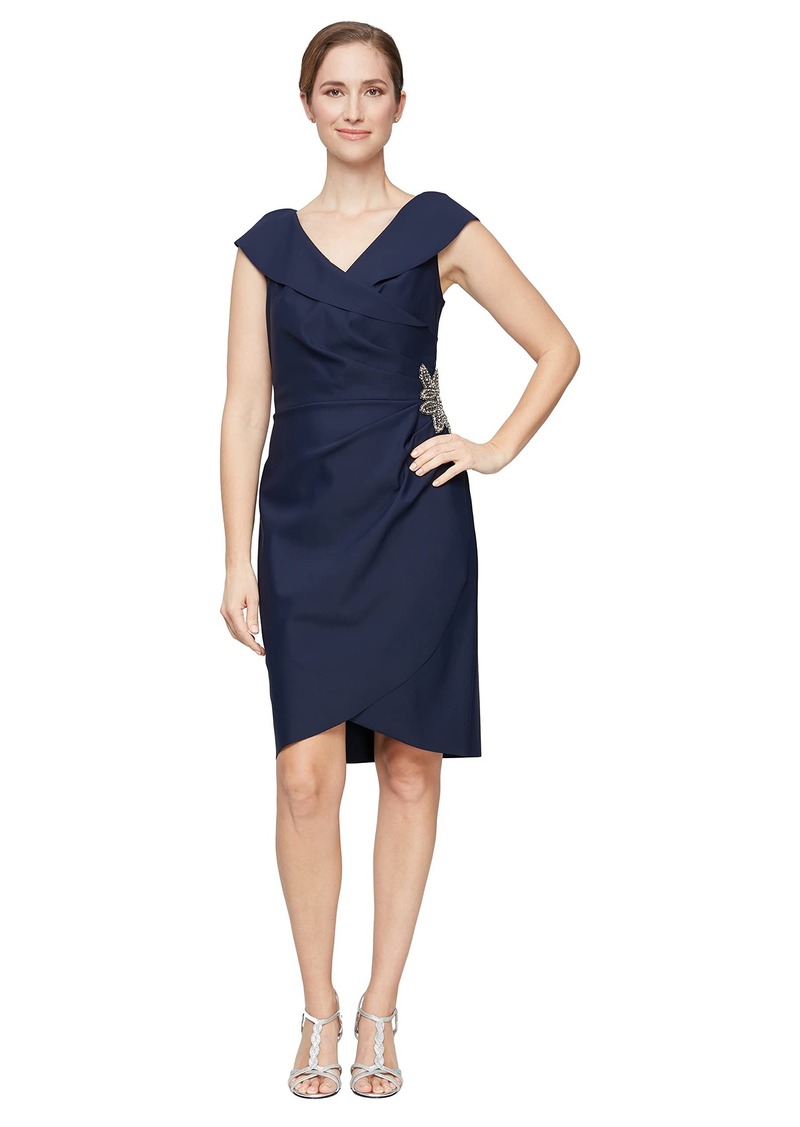 Alex Evenings Women's Short Slimming Cap Sleeve Dress with Surplice Neckline