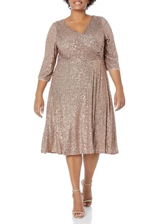 Alex Evenings Women's Size 3/4 Sleeve Sequin A-Line Party Dress (Missy Petite  14W