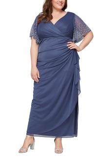 Alex Evenings Women's Sleeve Empire Waist Long Dress (Plus Size)