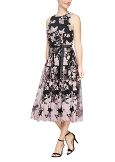 Alex Evenings Womens Sleeveless Midi with Elegant Embroidery Full Skirt and Tie Belt (Petite Regular Sizes) Special Occasion Dress   US