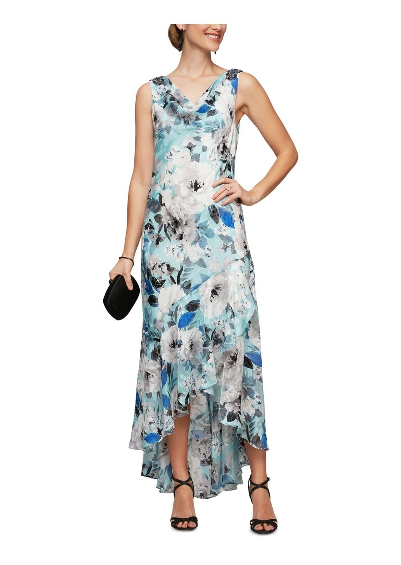 Alex Evenings Women's Sleeveless Printed Chiffon Tea Length Dress