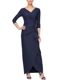 Alex Evenings Women's Slimming Long ¾ Sleeve Side-Ruched Dress-Elegant Compression Fabrication for a Flattering Fit