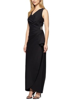 Alex Evenings Women's Slimming Long Side Ruched Dress with Cascade Ruffle Skirt