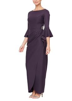 Alex Evenings Women's Slimming Long Side Ruched Dress with Embellishment at Hip