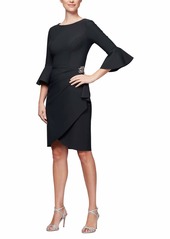 Alex Evenings Women's Slimming Short Dress with Bell Sleeves (Petite and Regular)