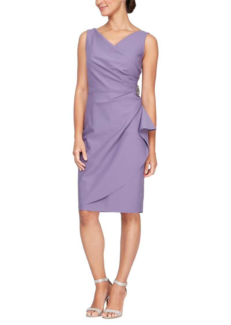 Alex Evenings Women's Slimming Short Ruched Cocktail Dress with Ruffle (Petite and Regular Sizes) ICY Orchid