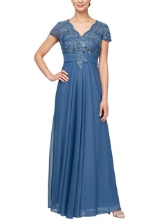 Alex Evenings Women's Stretch Sequin Bodice Long Gown Formal Event Dress (Petite and Regular Sizes)