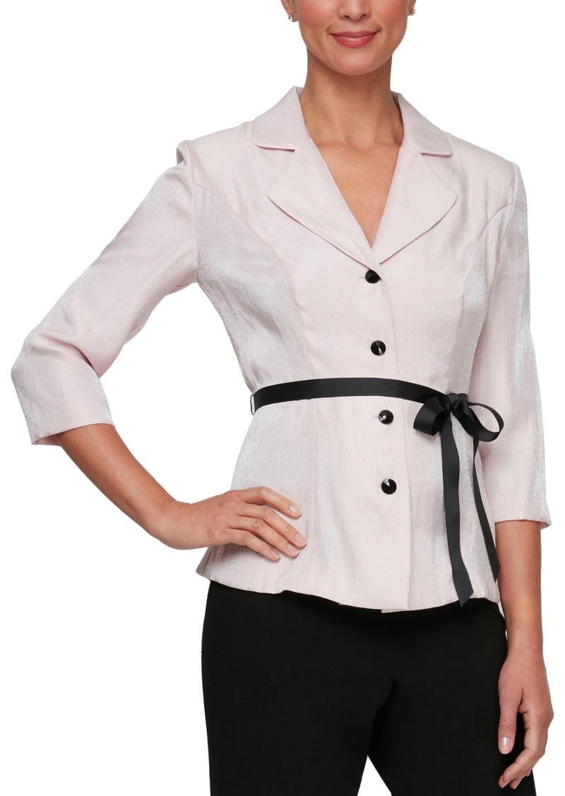Alex Evenings Women's Stretch Taffeta 3/4 Sleeve Formal Blouse with Buttons Special Occasion Dress Shirt