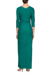 Alex Evenings Women's Surplice-Neck 3/4-Sleeve Gown - Emerald Green