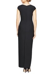 Alex Evenings Women's Surplice-Neck Cap-Sleeve Gown - Black