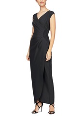 Alex Evenings Women's Surplice-Neck Cap-Sleeve Gown - Black