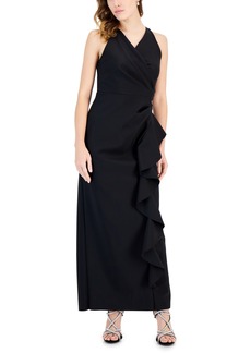 Alex Evenings Women's Surplice-Neck Cascade-Ruffle Dress - Black