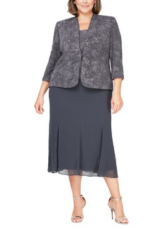 Alex Evenings Women's Plus Size Tea Length Button-Front Jacket Dress  14W